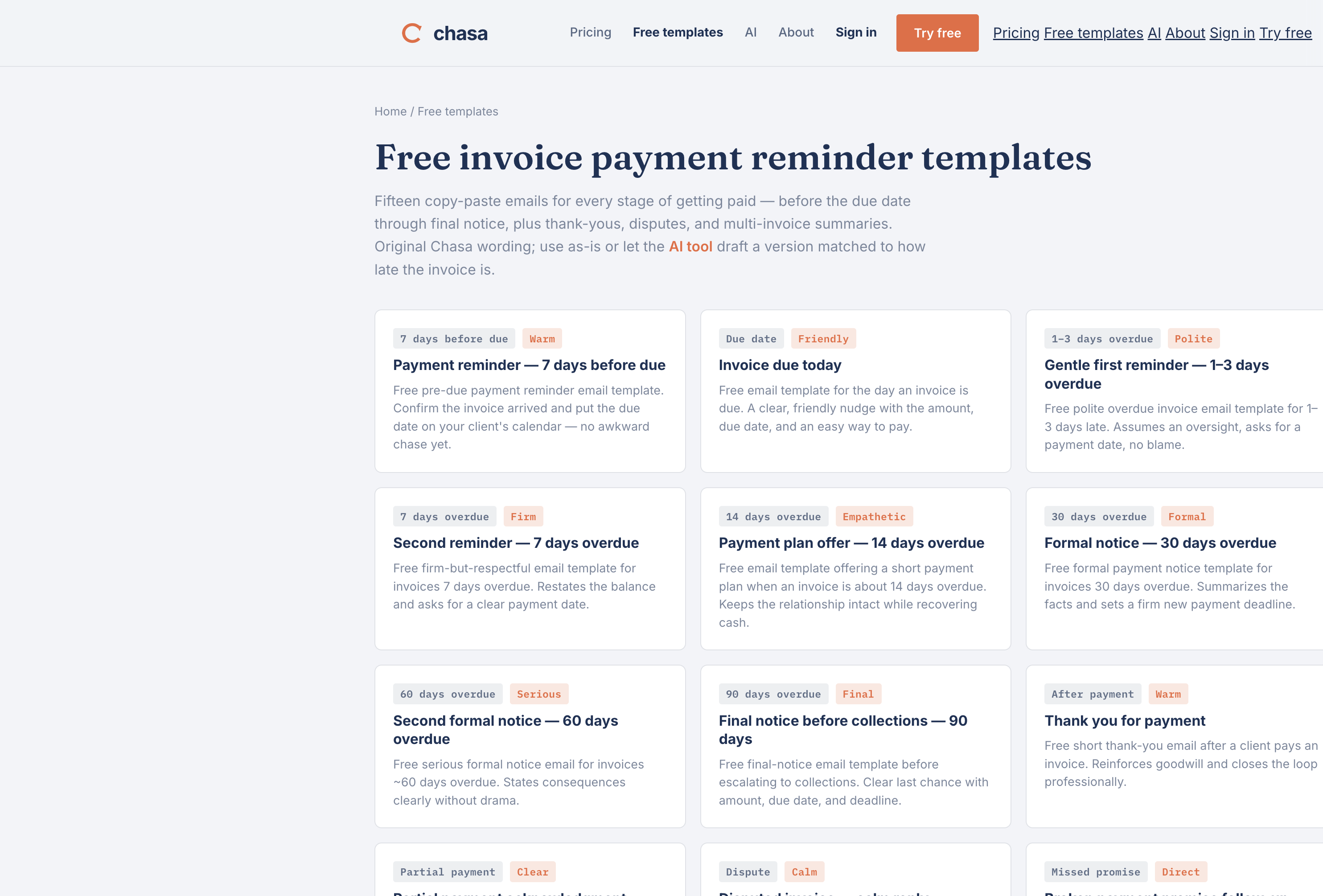 Chasa free payment reminder email templates library